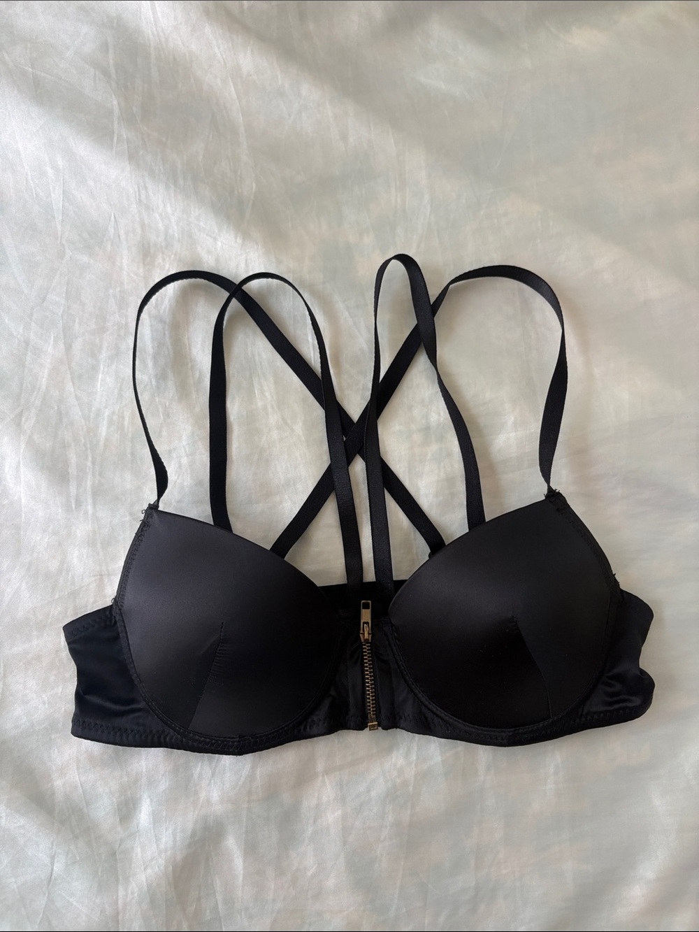 Black Strappy Front-Zip Push-Up Bra, 34B no tag. NWOT